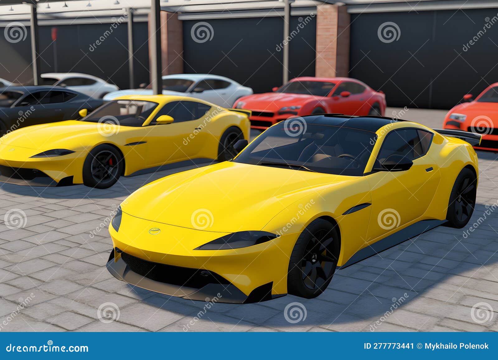 Lots of Yellow Cars for Sale. Neural Network AI Generated Stock