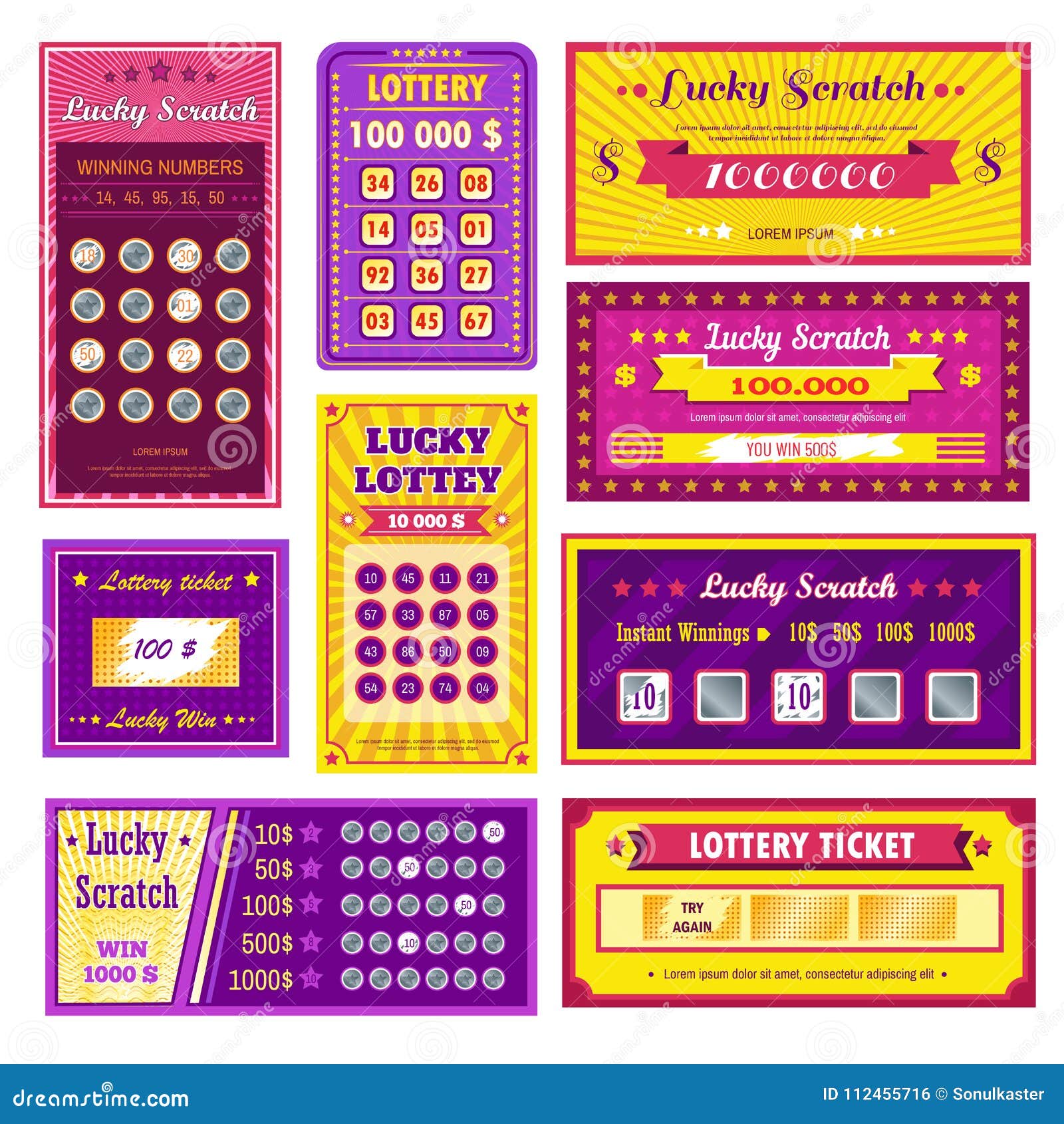 Lottery Tickets Lucky Scratch Bright Glossy Templates Set Stock Vector Lottery Tickets Lucky Scratch Bright Glossy Templates Set Stock Vector