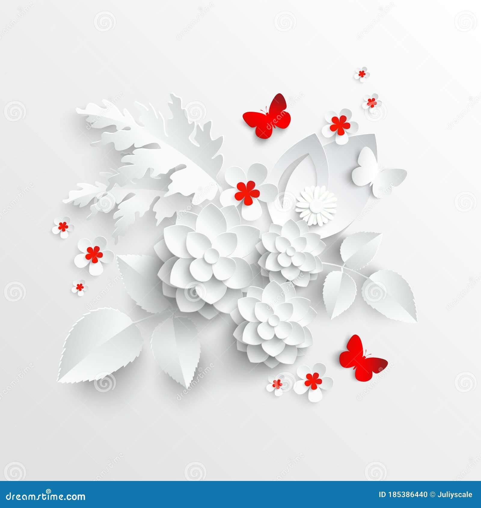 White paper flower wall, floral background, wedding card, greeting card  template Stock Photo