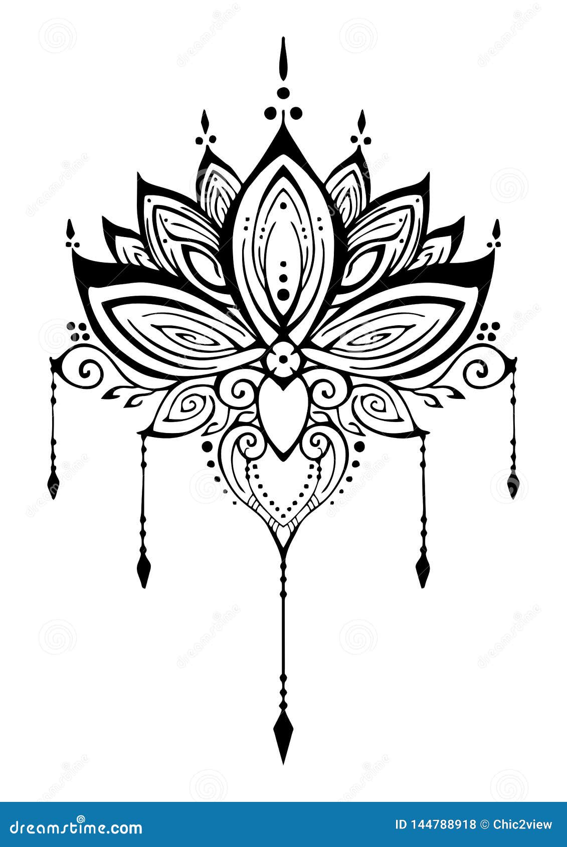 Lotus Flower Henna Ornamental Ethnic Zen  Tangle Motif  