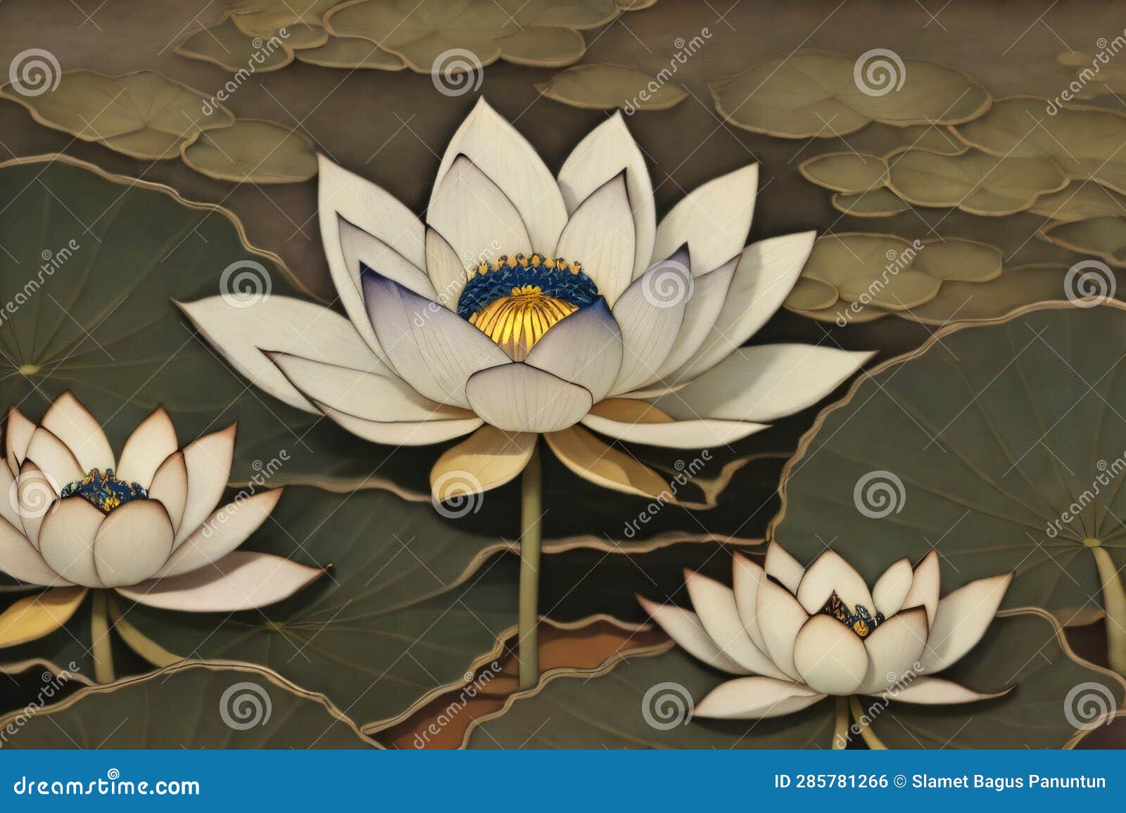 Lotus Flower in Japanese Artwork Stock Illustration Illustration of