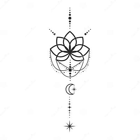 Lotus Flower Moon and Stars Line Art Element Isolated. Abstract ...
