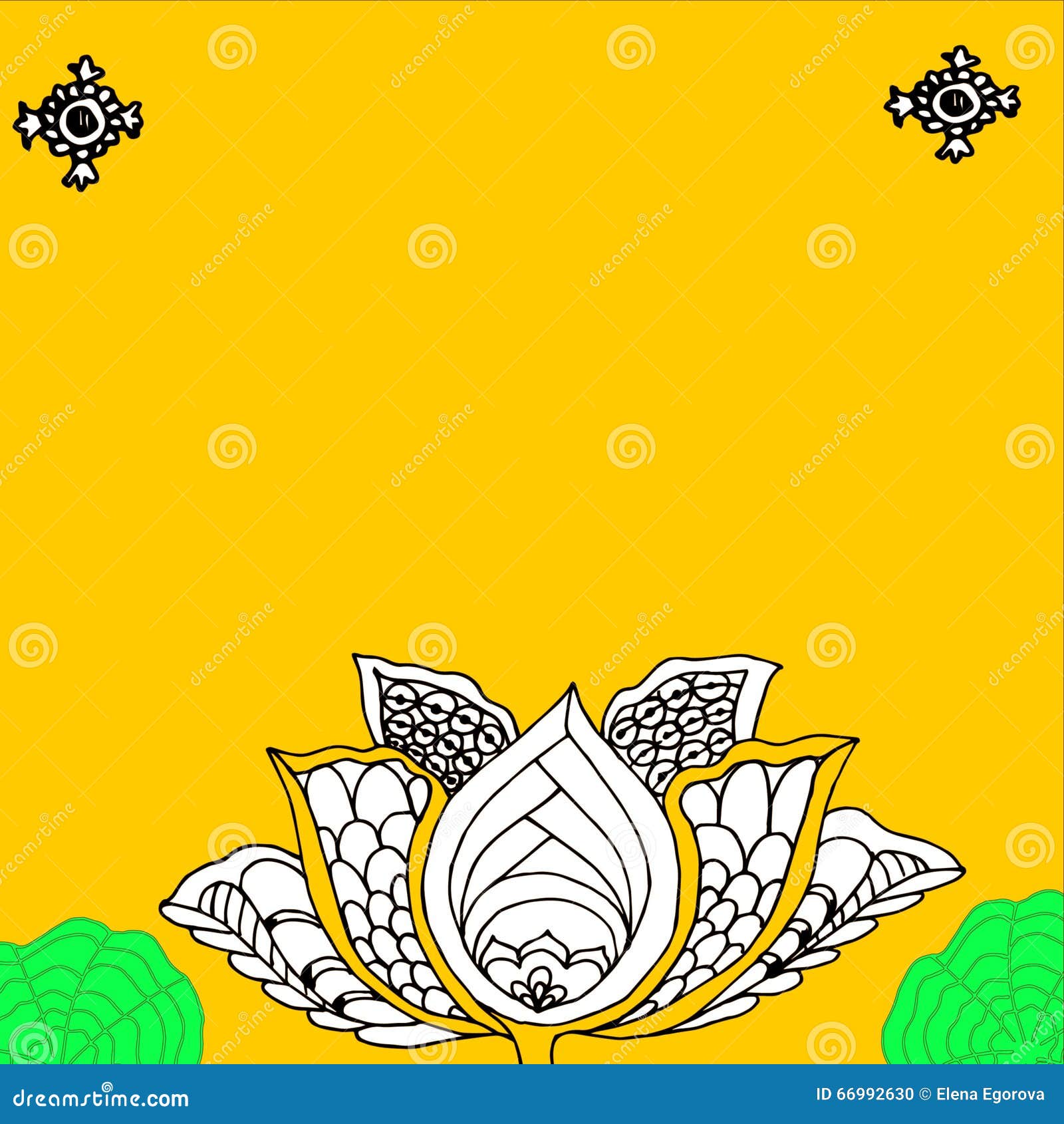 Lotus Flower Postcard on a Yellow Background Stock Vector