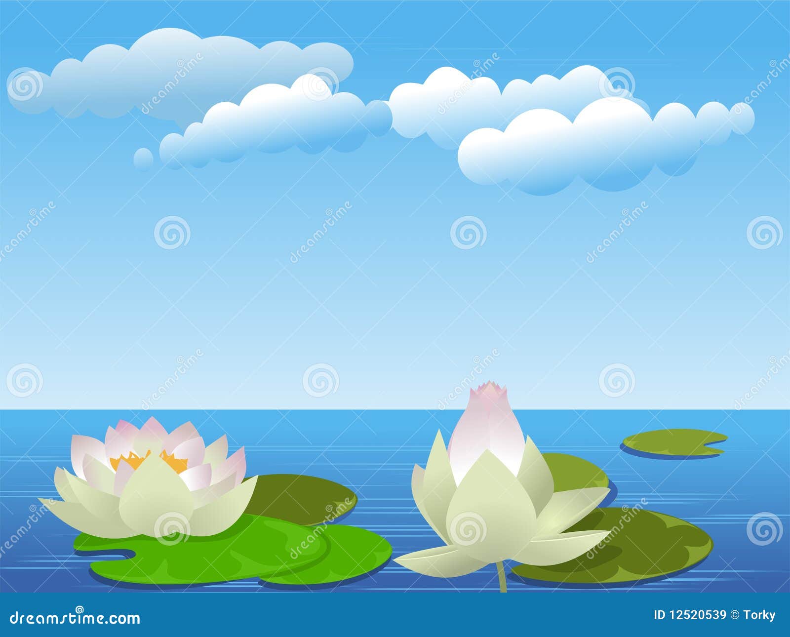 Lotus flowers on the lake stock vector. Illustration of light 12520539