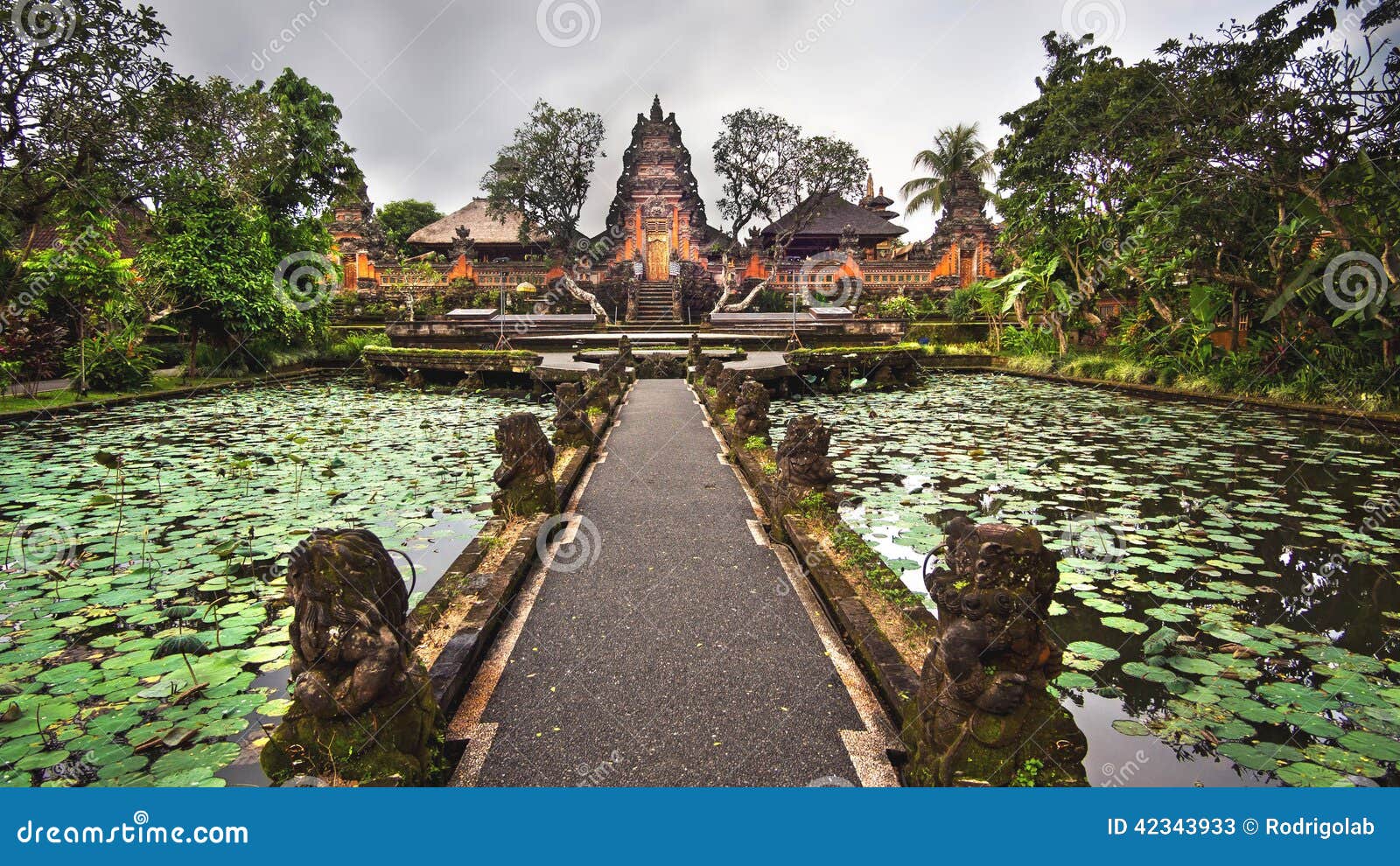 lotus pond and pura saraswati temple in ubud, bali, indonesia