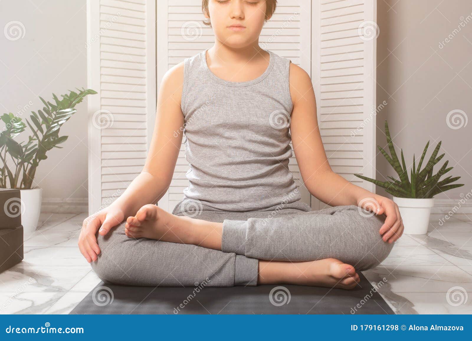 Lotus Position Meditation Pranayama Children Yoga At Home Boy