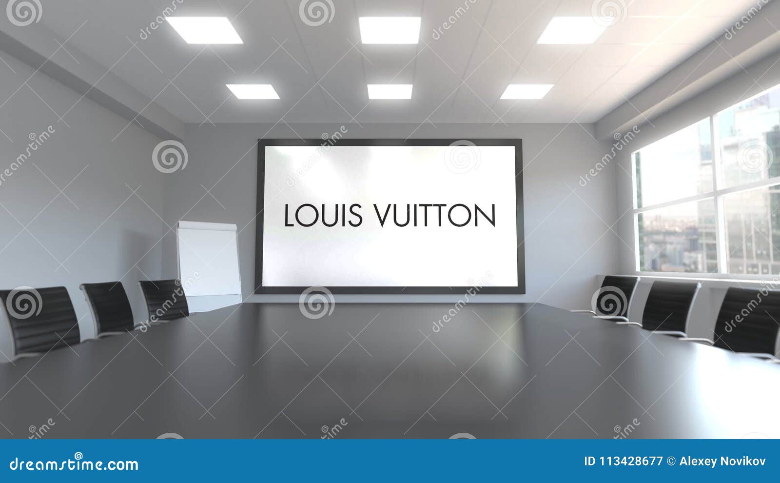 Louis Vuitton Logo on the Screen in a Meeting Room. Editorial 3D