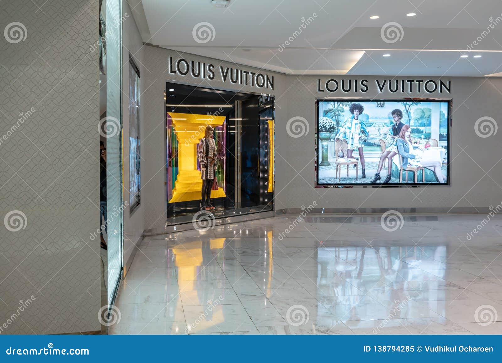 Louis Vuitton store window in mall in Bangkok, Thailand Stock