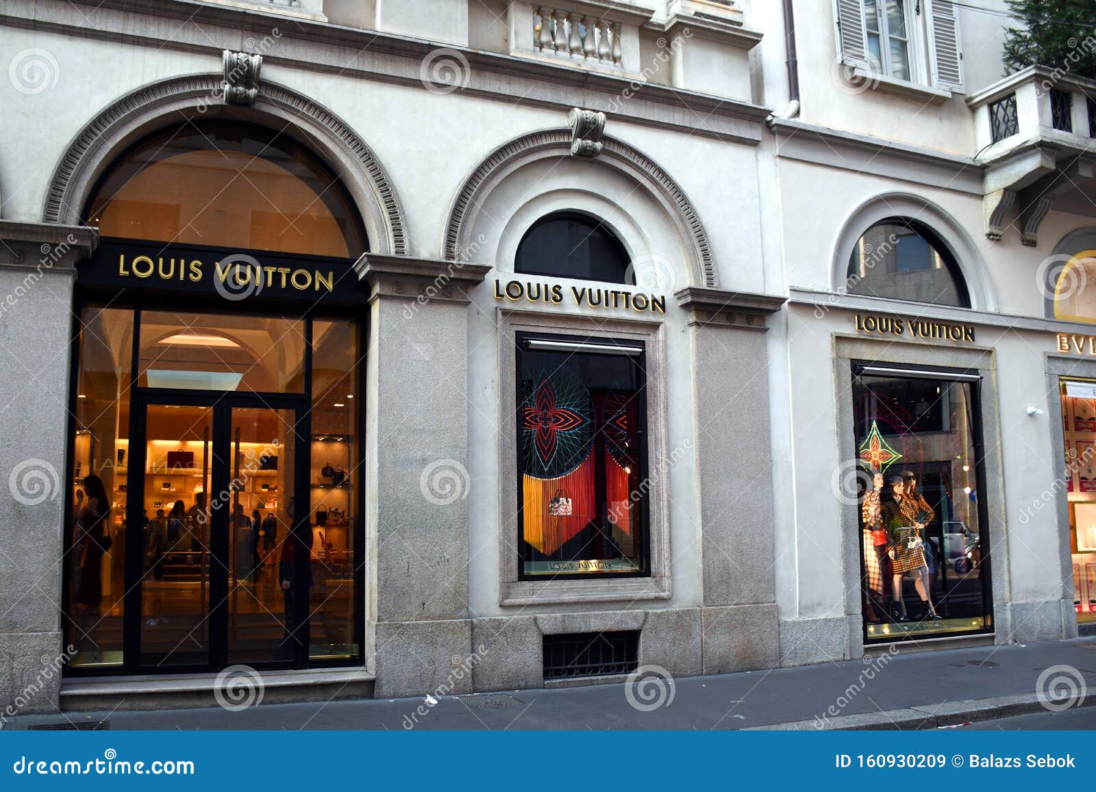 Louis Vuitton Sign on Street Shop Window Milan Editorial Stock