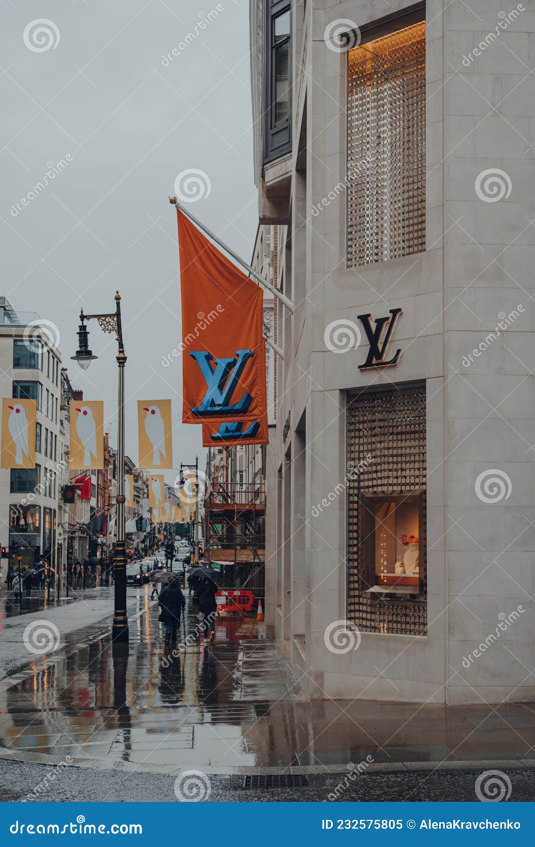 Exclusive Shopping In New Bond Street Showing Store Flags For