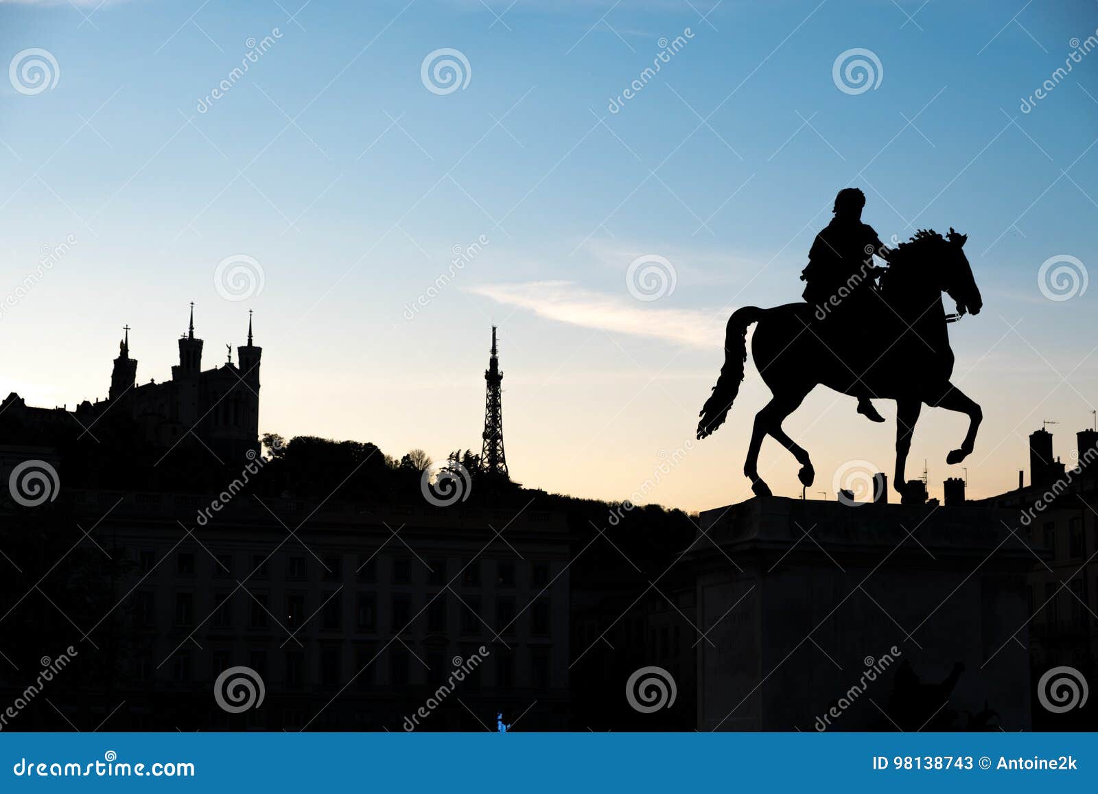louis xiv horse leaving on fourviere cathedral in lyon, france, artistic 