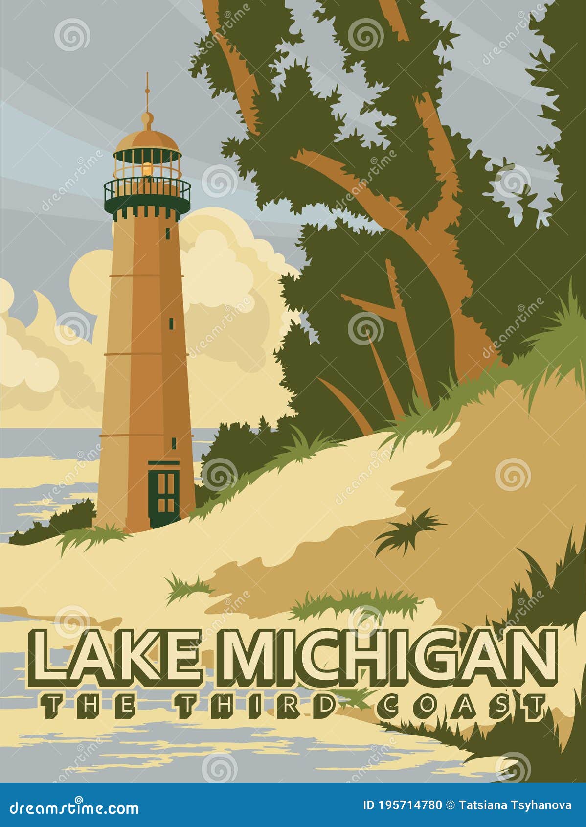 michigan. the third coast. the great lakes state. touristic poster in 