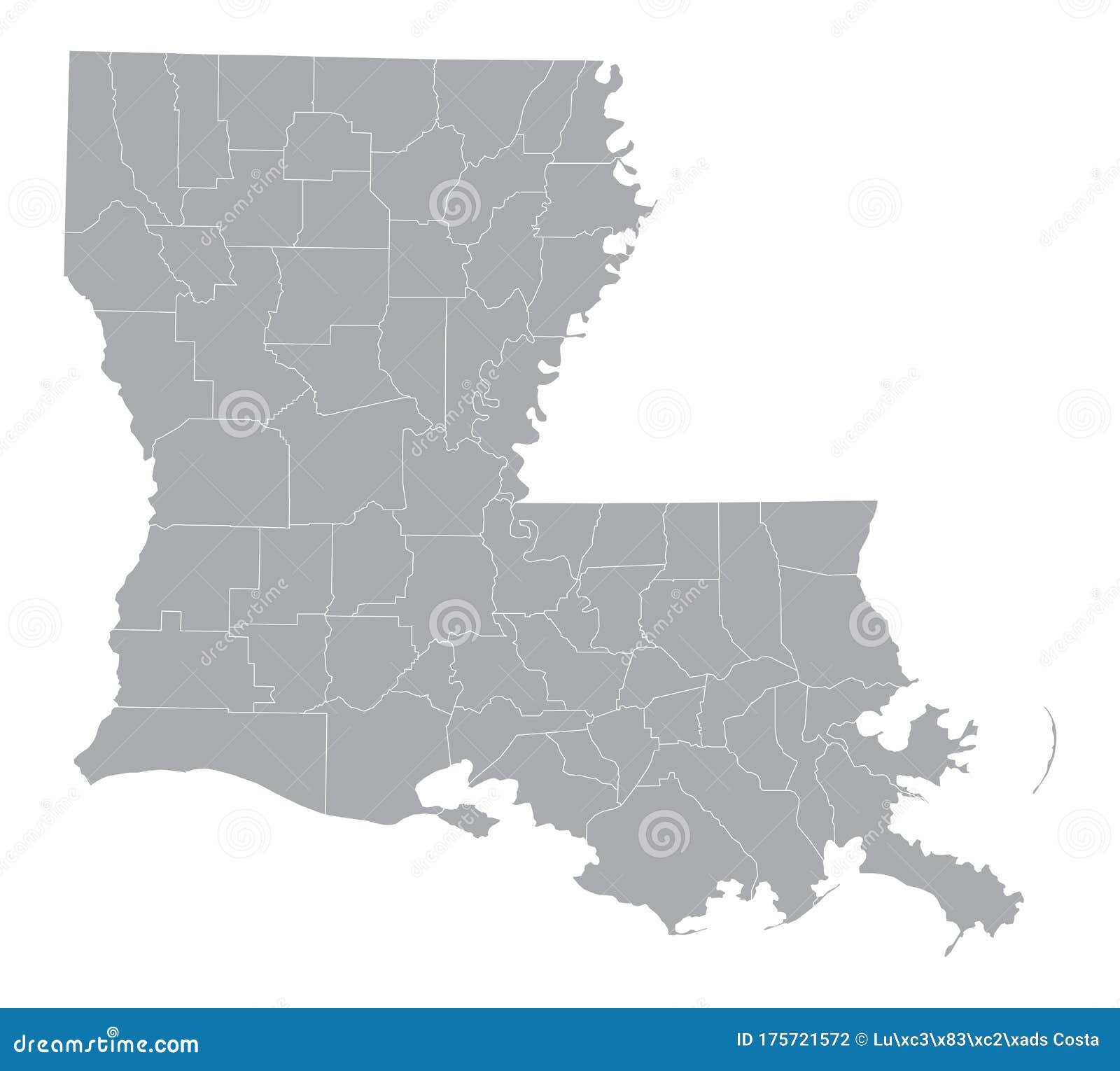 Louisiana State Counties Map Stock Illustration - Illustration of state ...