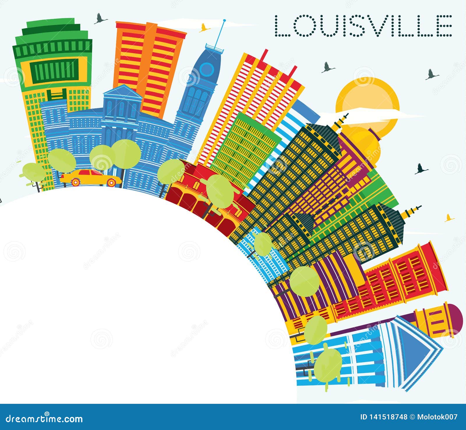 Louisville Kentucky USA City Skyline With Color Buildings, Blue Sky And Copy Space Stock Vector ...