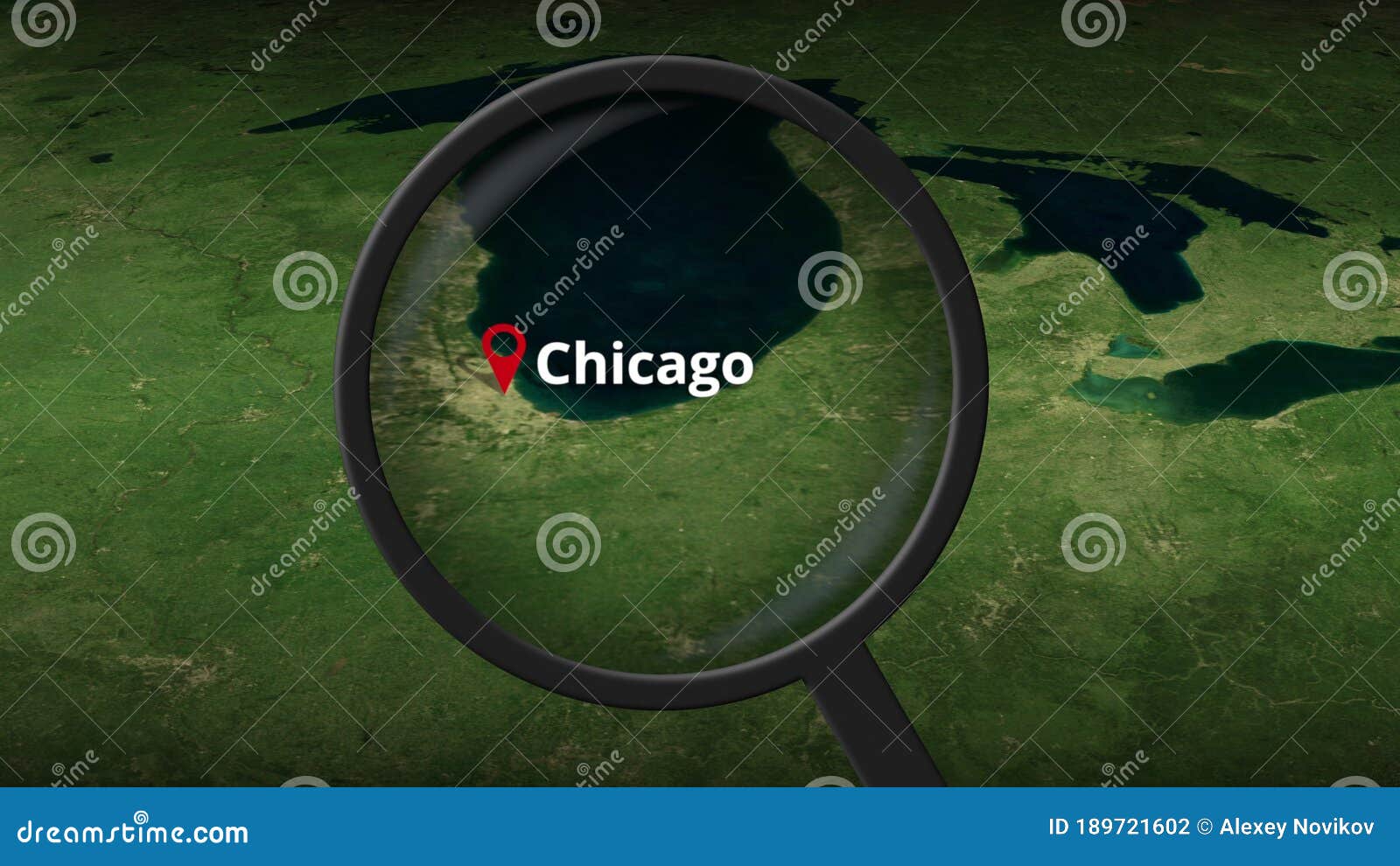 Chicago City Found on the Map, 3d Rendering Stock Illustration