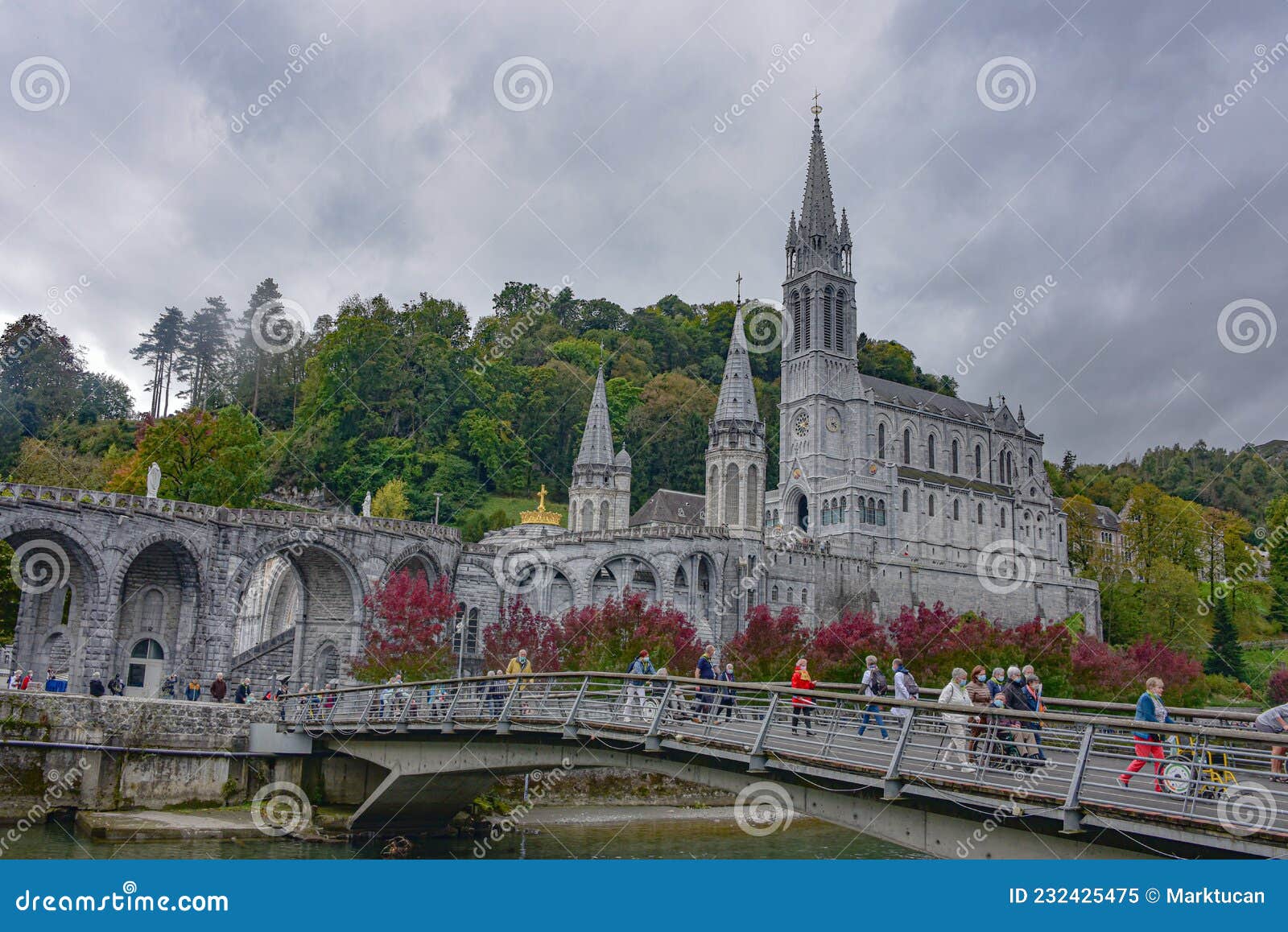 Views of the Rosary Basilica Church from the Gave De Pau River in ...