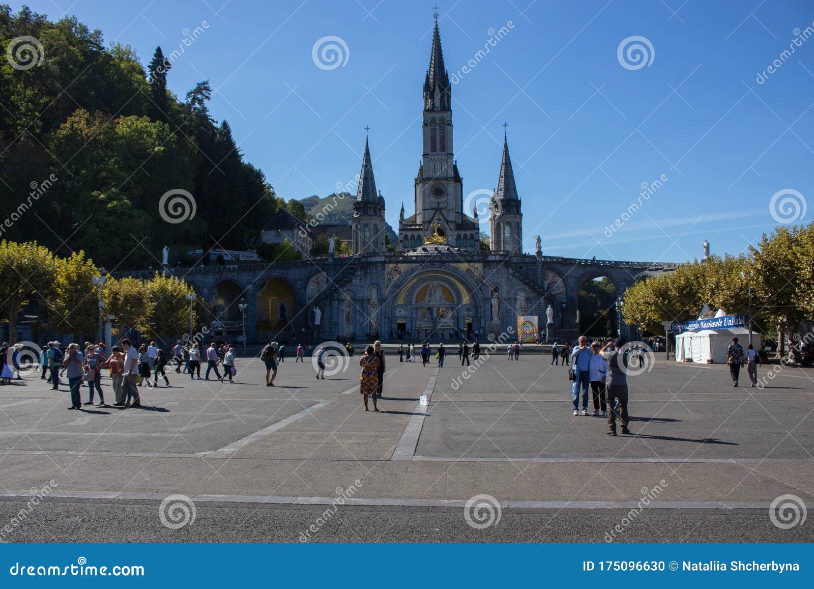 Square with People in Front of Sanctuary of Our Lady in Lourdes, France ...