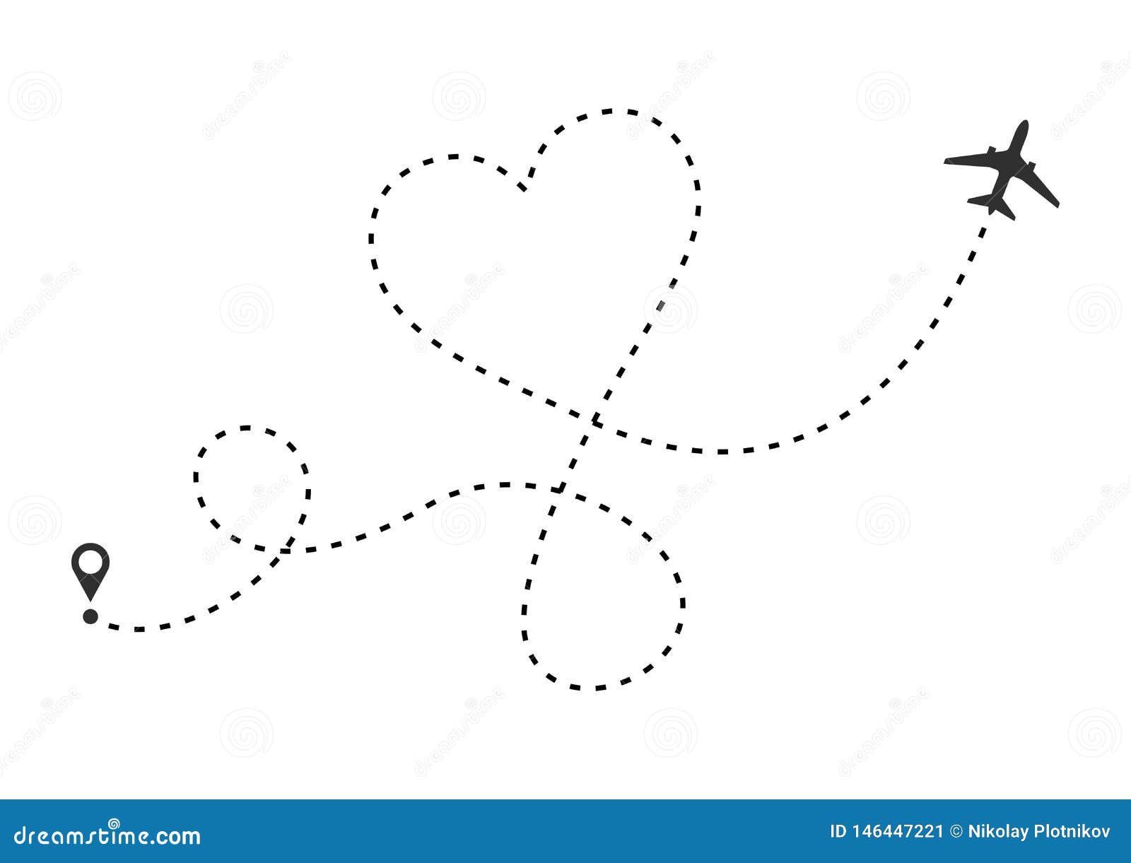 love airplane route. heart dashed line trace and plane routes  on white background. romantic wedding travel