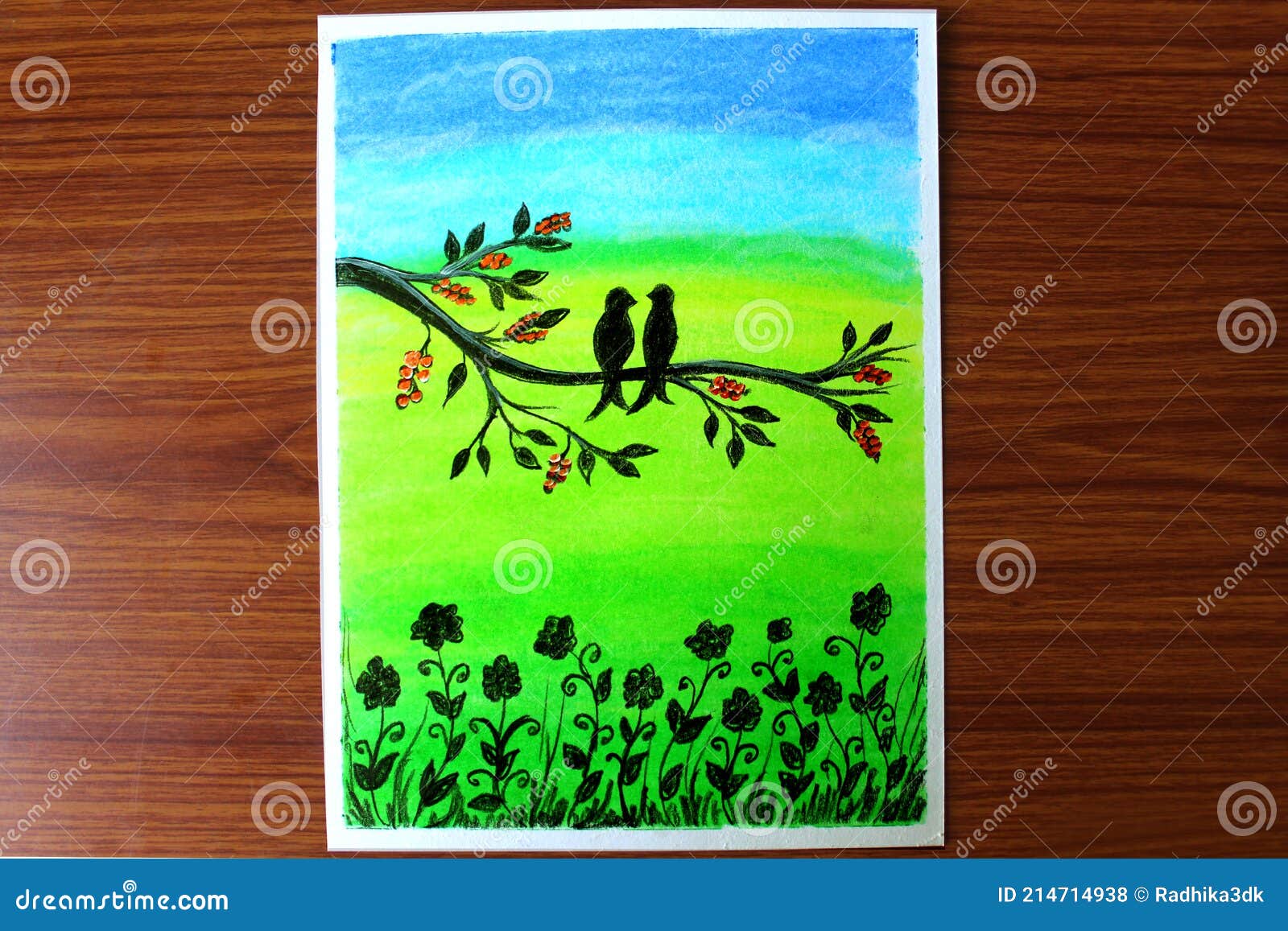 Love Bird Scenery with Green Nature Stock Photo - Image of drawing ...