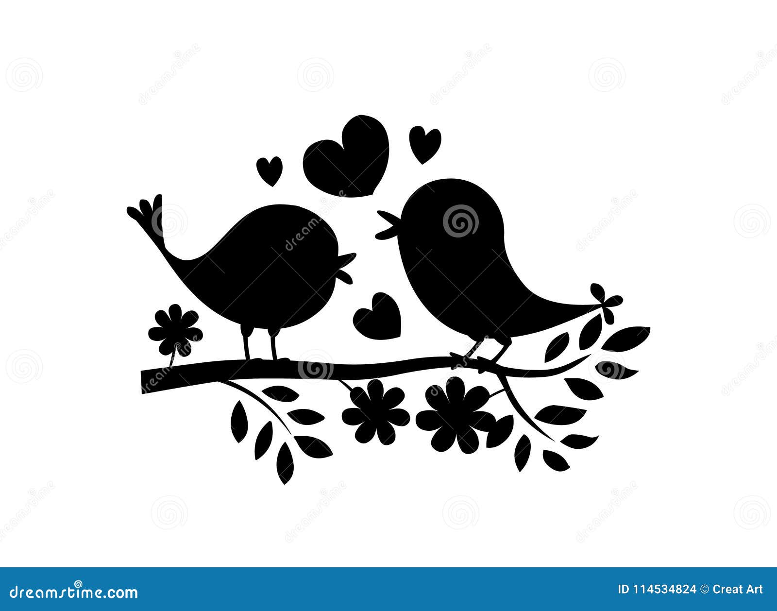 Download Love Birds. Silhouette Of Two Birds Sitting On A Branch Of ...