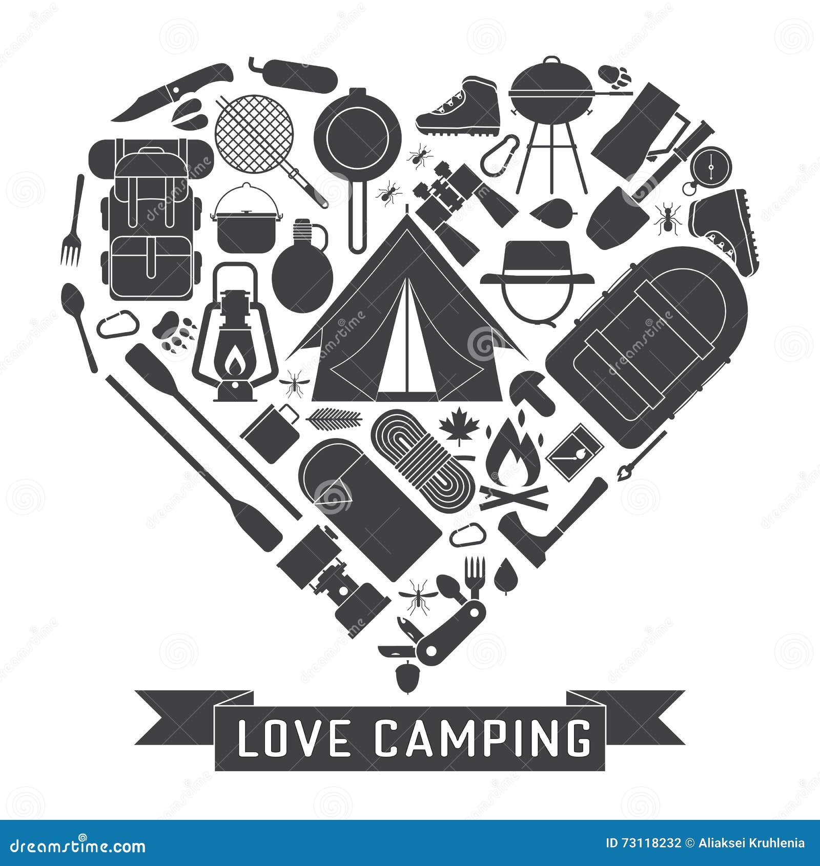 Download Love Camping Outline Concept Heart Stock Vector ...