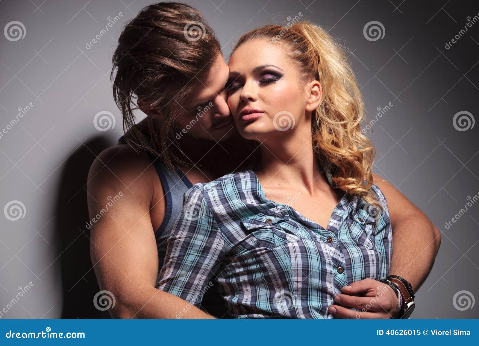 In Love Casual Couple Hugging With Passion Stock Image Image Of