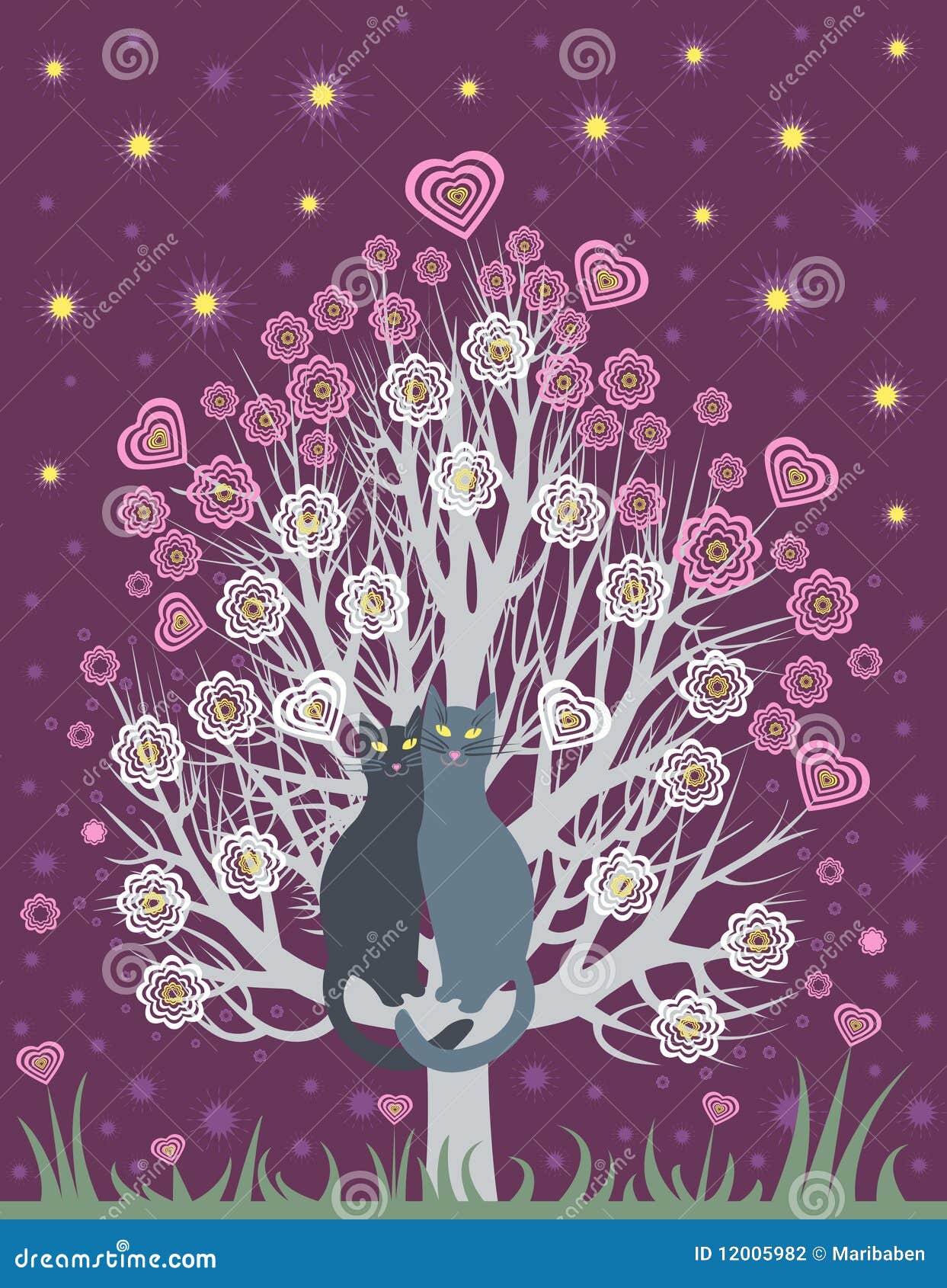 In Love Cats on a Flowering Tree Stock Vector Illustration of tenderness, beautiful 12005982