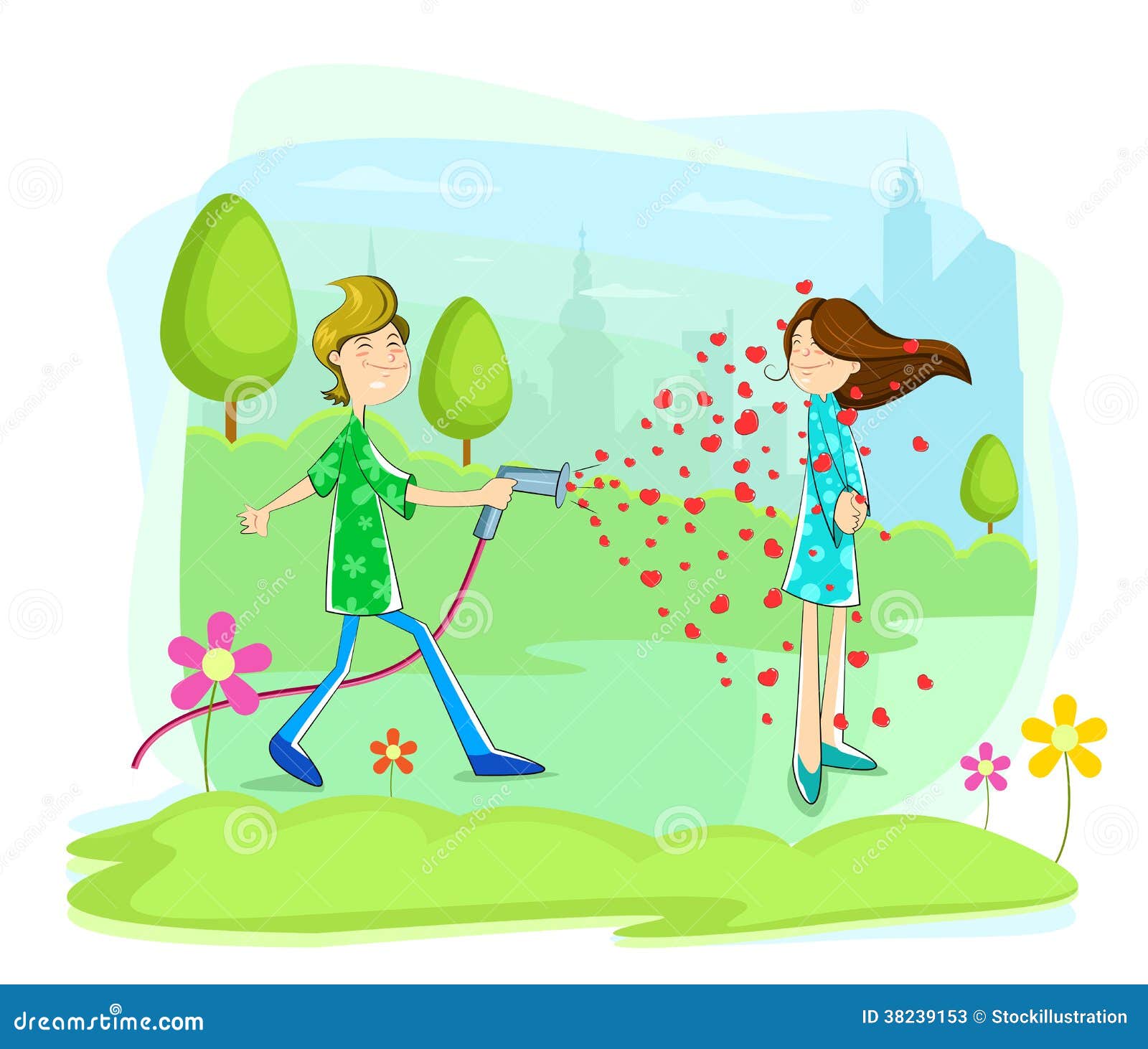 Love Couple with Heart Showering Stock Vector Illustration of blowing