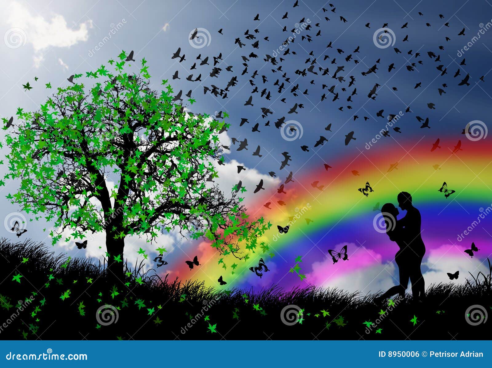 Love Couple in the Nature Spring Beauty Stock Illustration ...