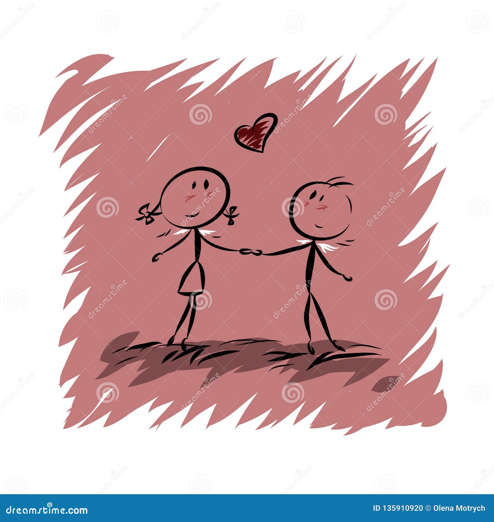 Love Cute Card With Boy And Girl Stock Vector Illustration Of Drawing Heart