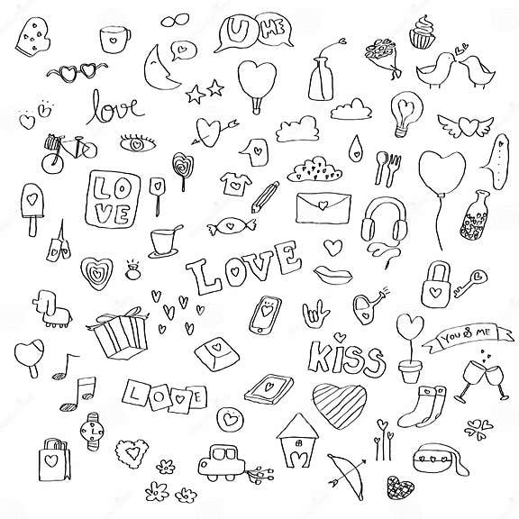 Love doodle vector set stock vector. Illustration of kiss - 45413278