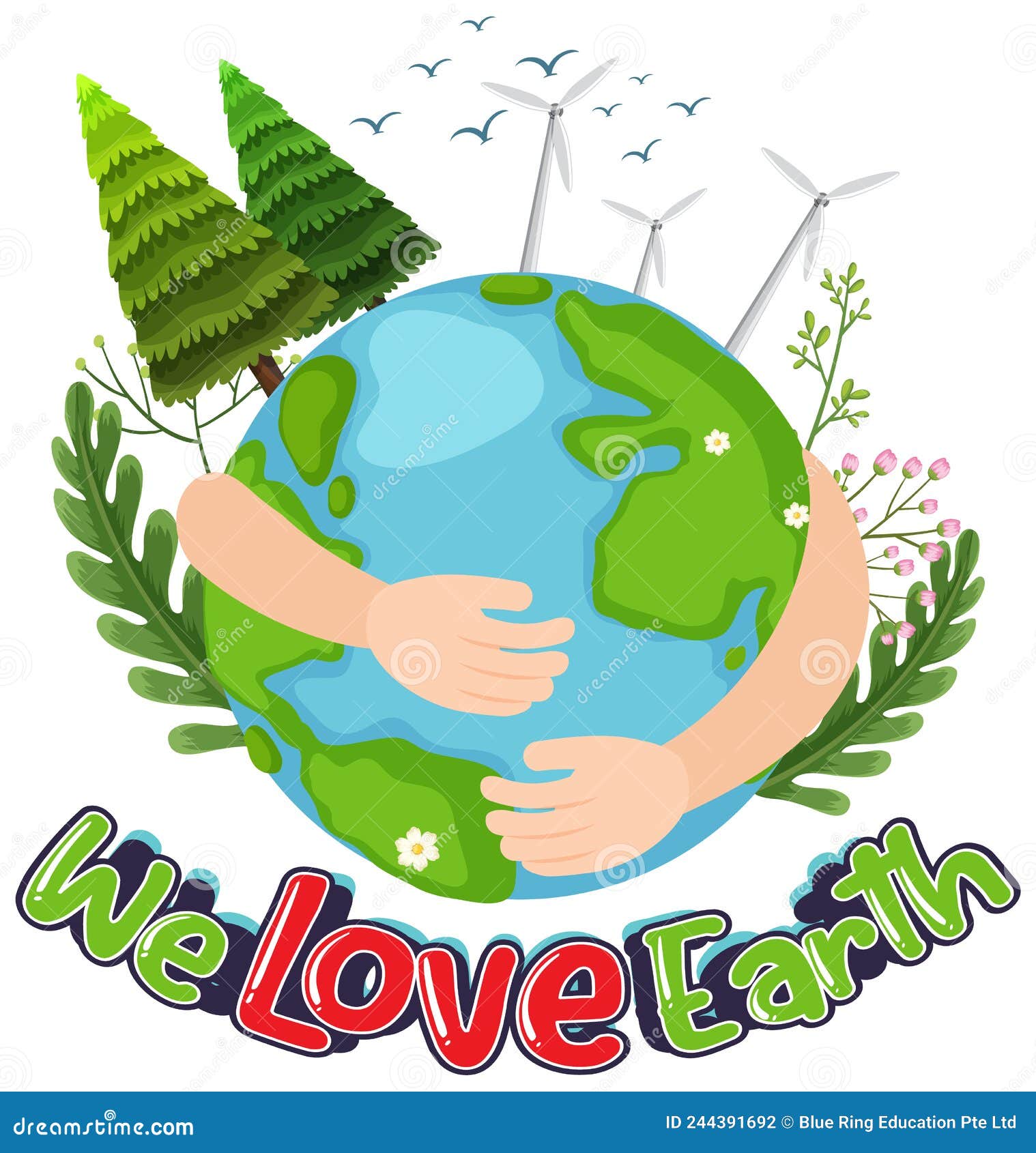 We Love Earth Concept with Hands Hugging Earth Globe Stock Vector