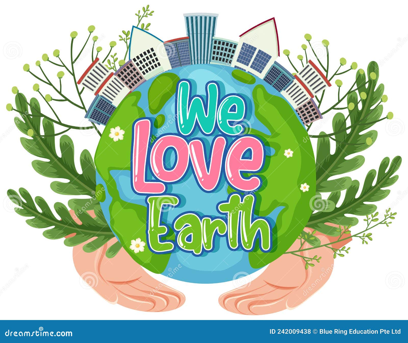 We Love Earth Logo Design with Nature Elements Stock Vector