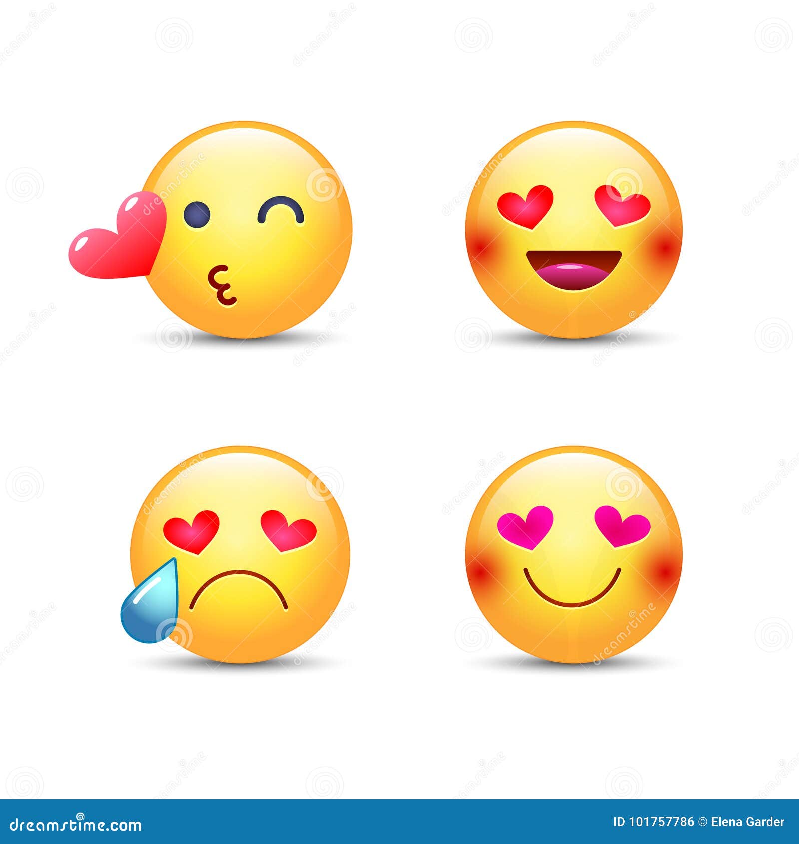 Love Emoticon Vector Set. Cute Cartoon Face in Love, Kissing ...