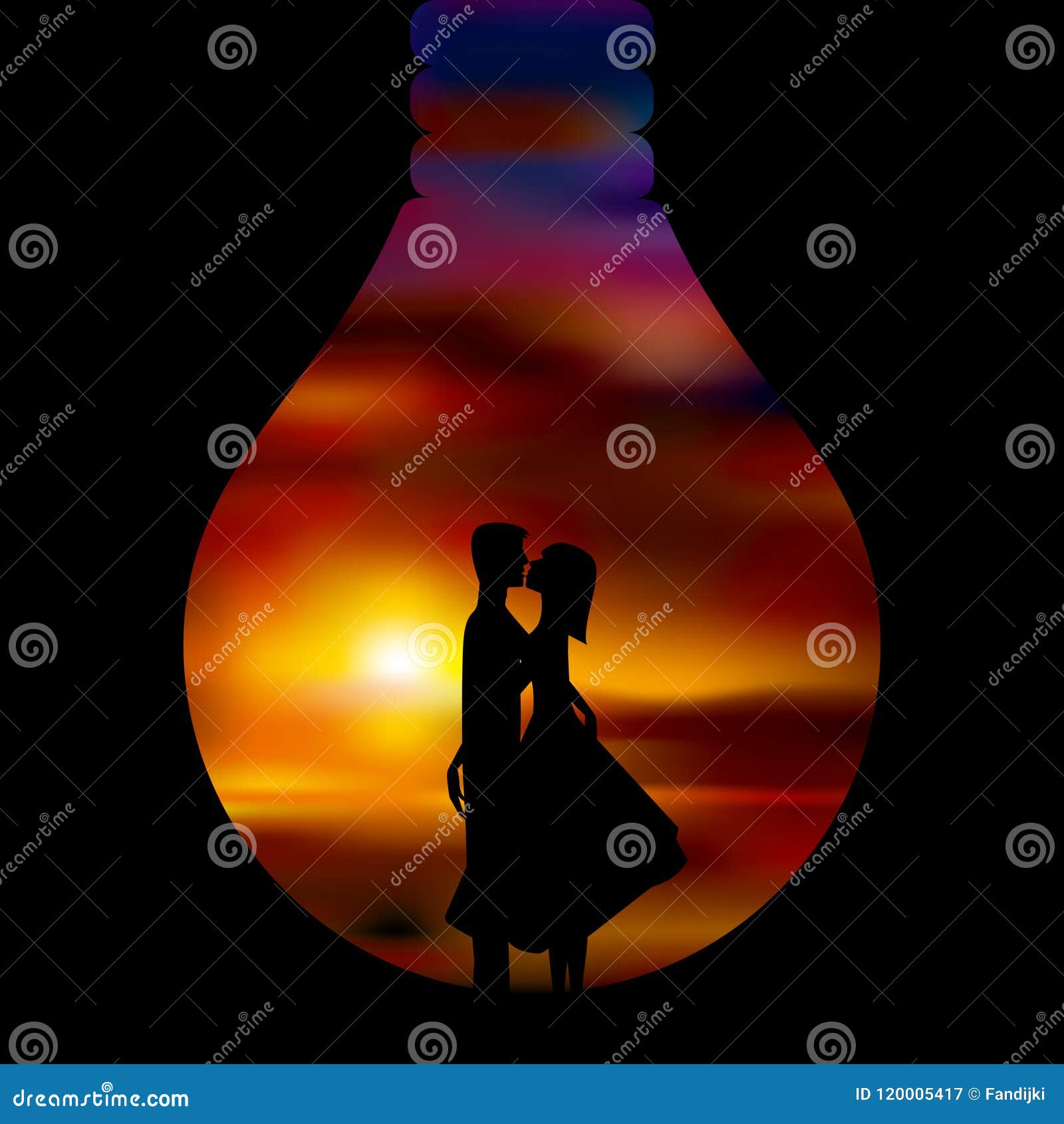 Love Expression, Couple Hugging in Light Bulb Shape. Stock Vector