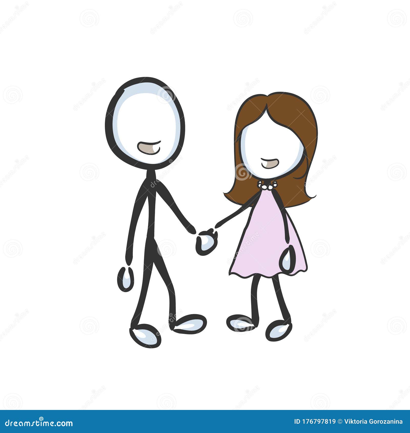 Love and Happiness. Couple Standing Together Holding Hands. Husband and  Wife Happy Family. Hand Drawn. Stickman Cartoon Stock Illustration -  Illustration of female, concept: 176797819