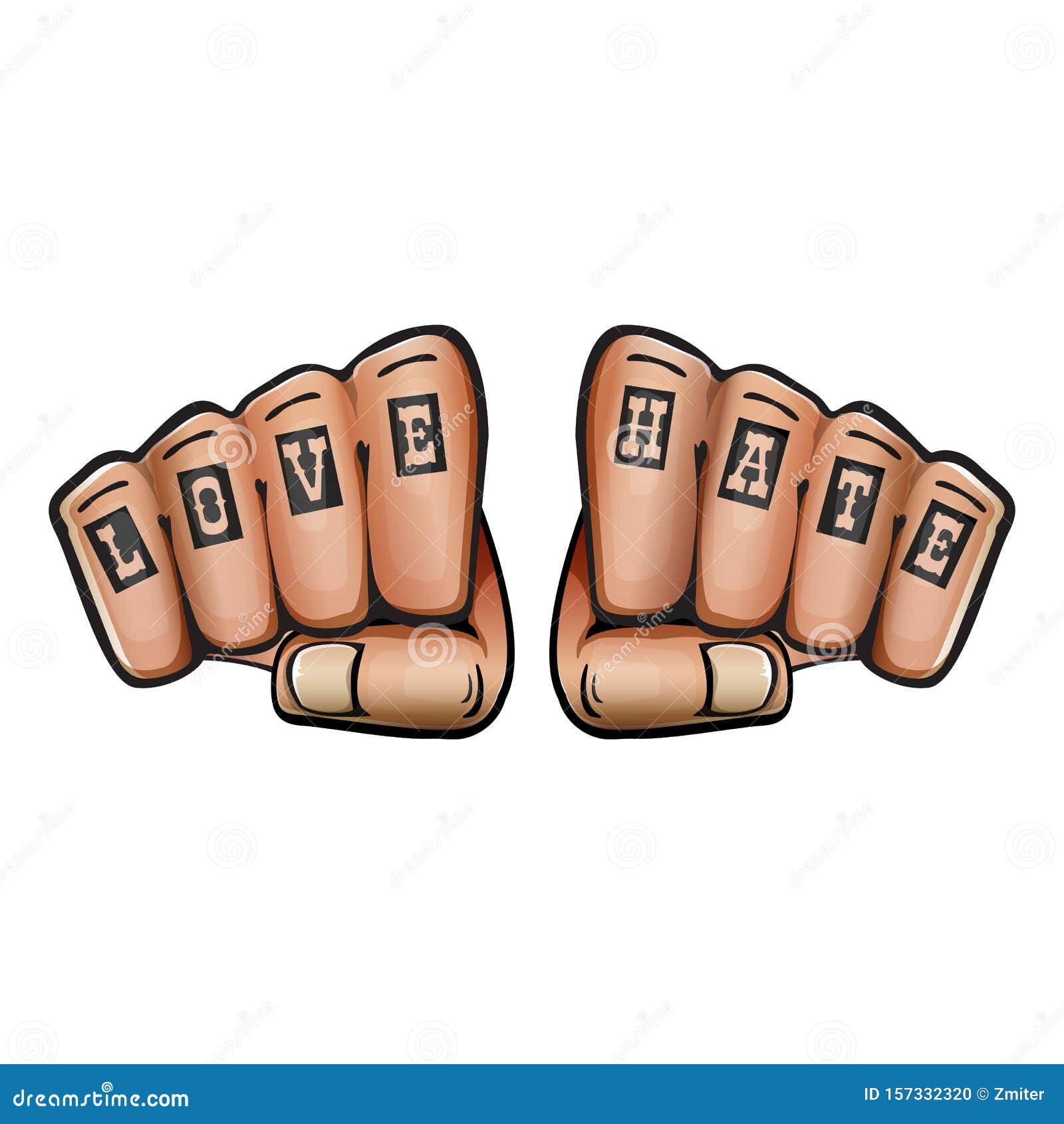 Love and Hate Fists with Tattoo Isolated on White Background. Fight for Love  Concept Illustration with Fist Punch Stock Vector - Illustration of fight,  energy: 157332320