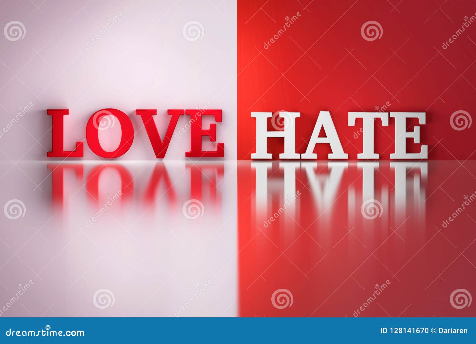 Love Hate Words in White and Red Colors on the White and Red Reflective