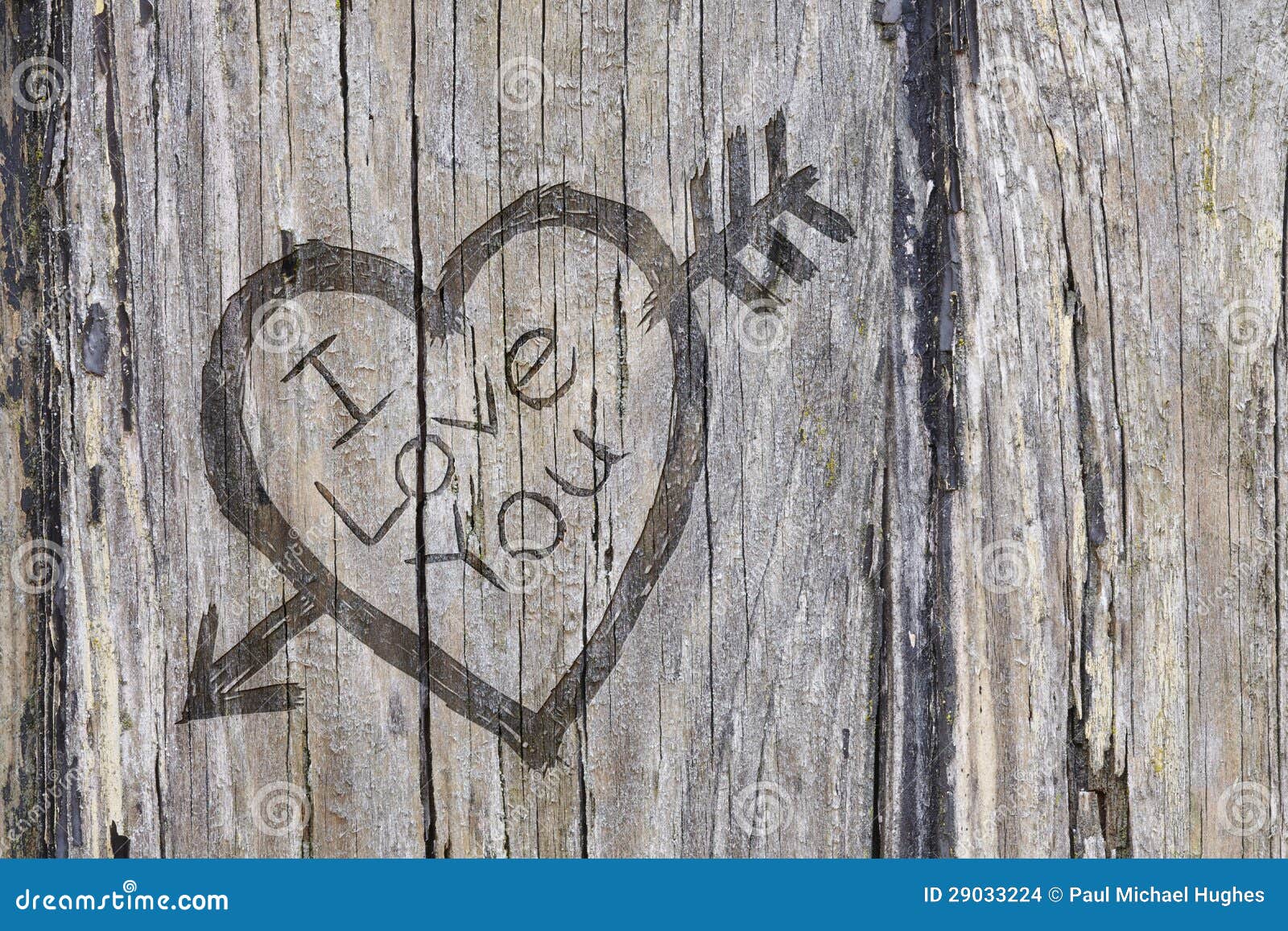 Love Heart And Arrow Graffiti Carved Into Wood Stock Photo ...