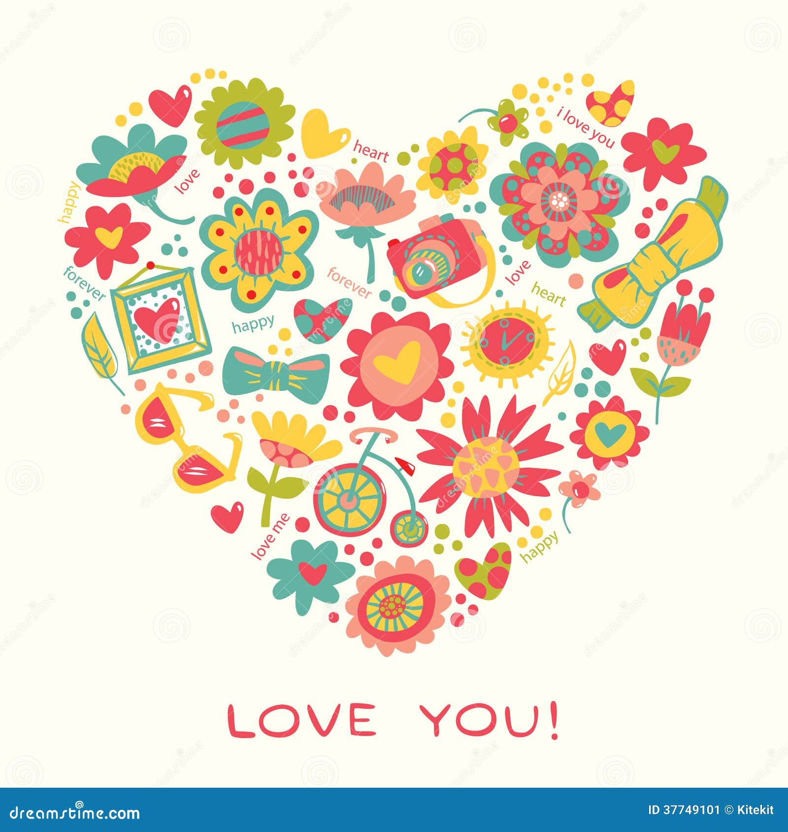 Love Heart Made Of Flowers And Fashionable Things. Vector Illust Stock Image - Image ...