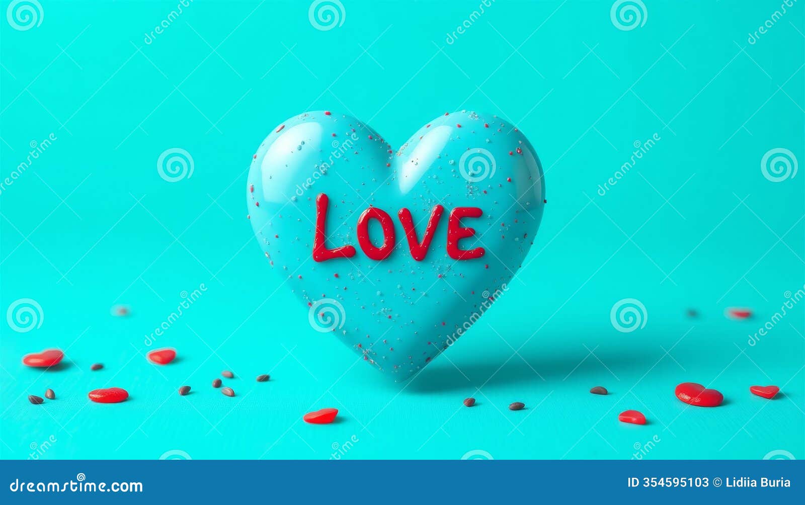 love heart text, turquoise romance, generative ai
