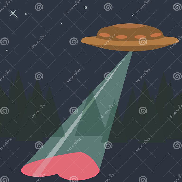 Love Heart with UFO Aliens Valentines Day Greeting Stock Vector