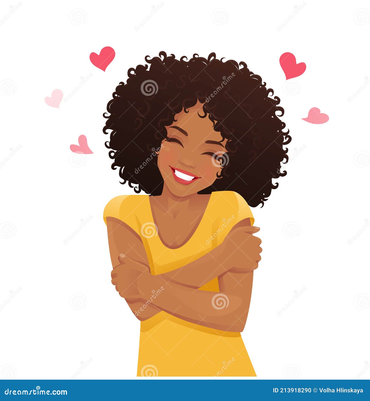 Premium Vector  Happy young woman hugging herself with enjoying emotions  isolated vector flat cartoon illustration