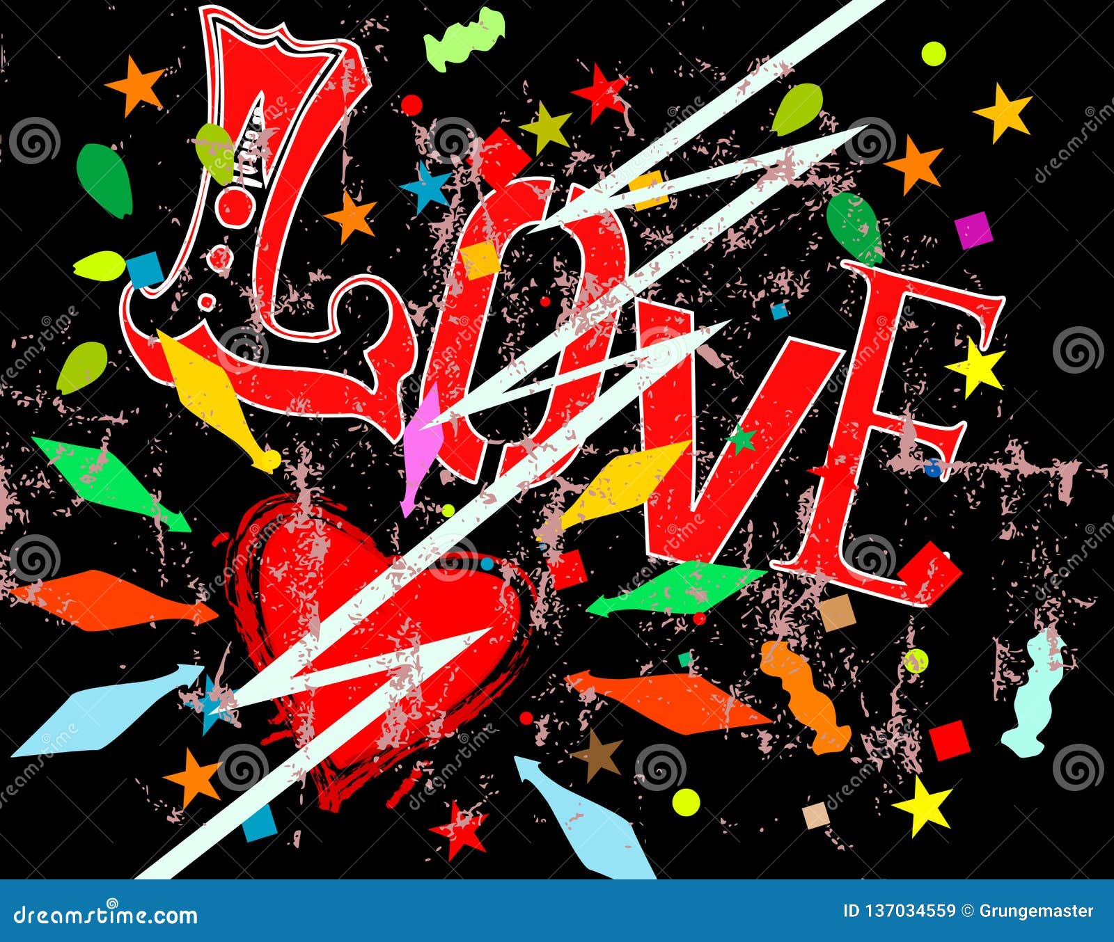 Love Hits Like Lightning, Falling in Love Symbol, Grunge Style Vector