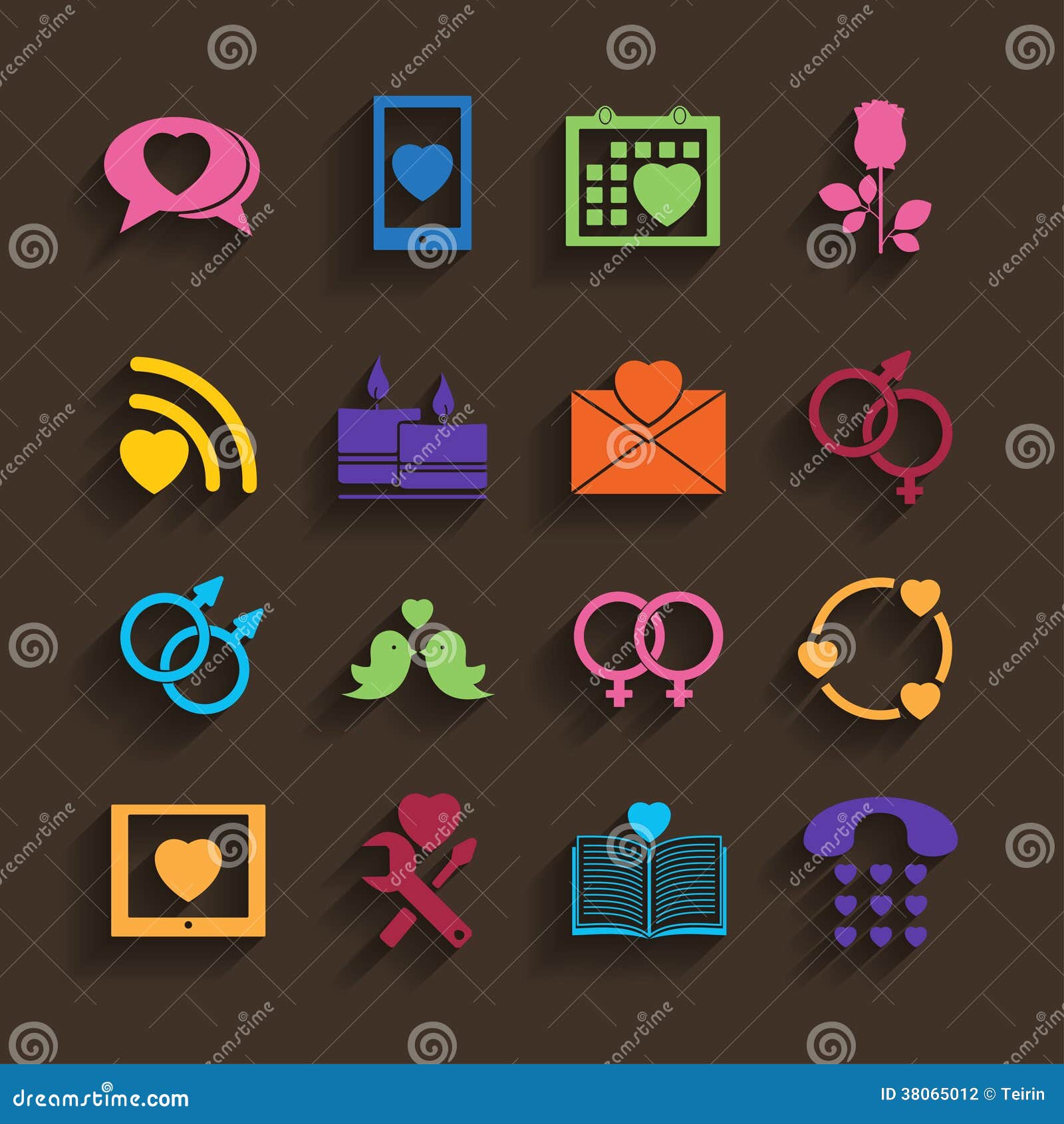 Love Icons Set in Flat Style. Stock Vector Illustration of floral