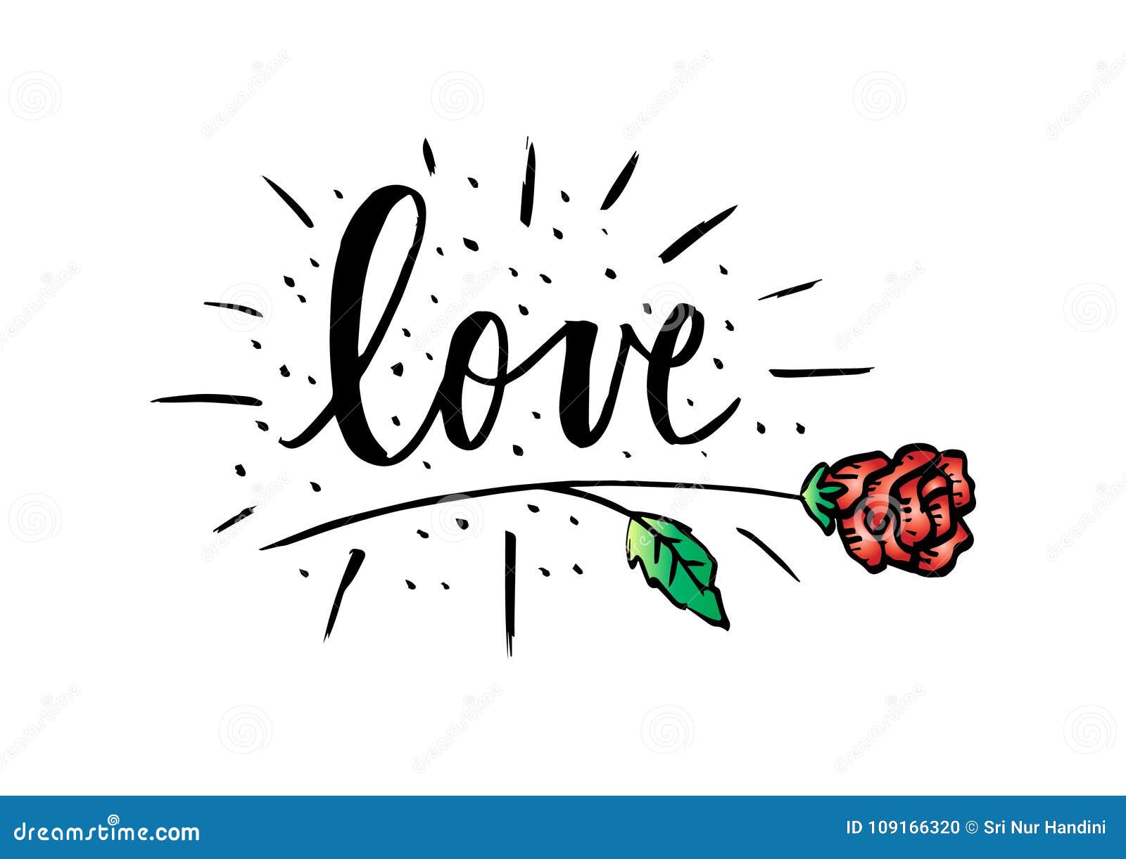 Love Lettering with Rose Flower. Stock Vector - Illustration of ...