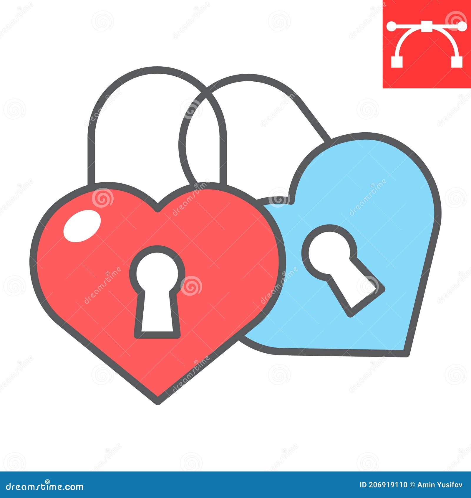 love lock color line icon, valentines day and wedlock, love padlock sign  graphics, editable stroke filled outline