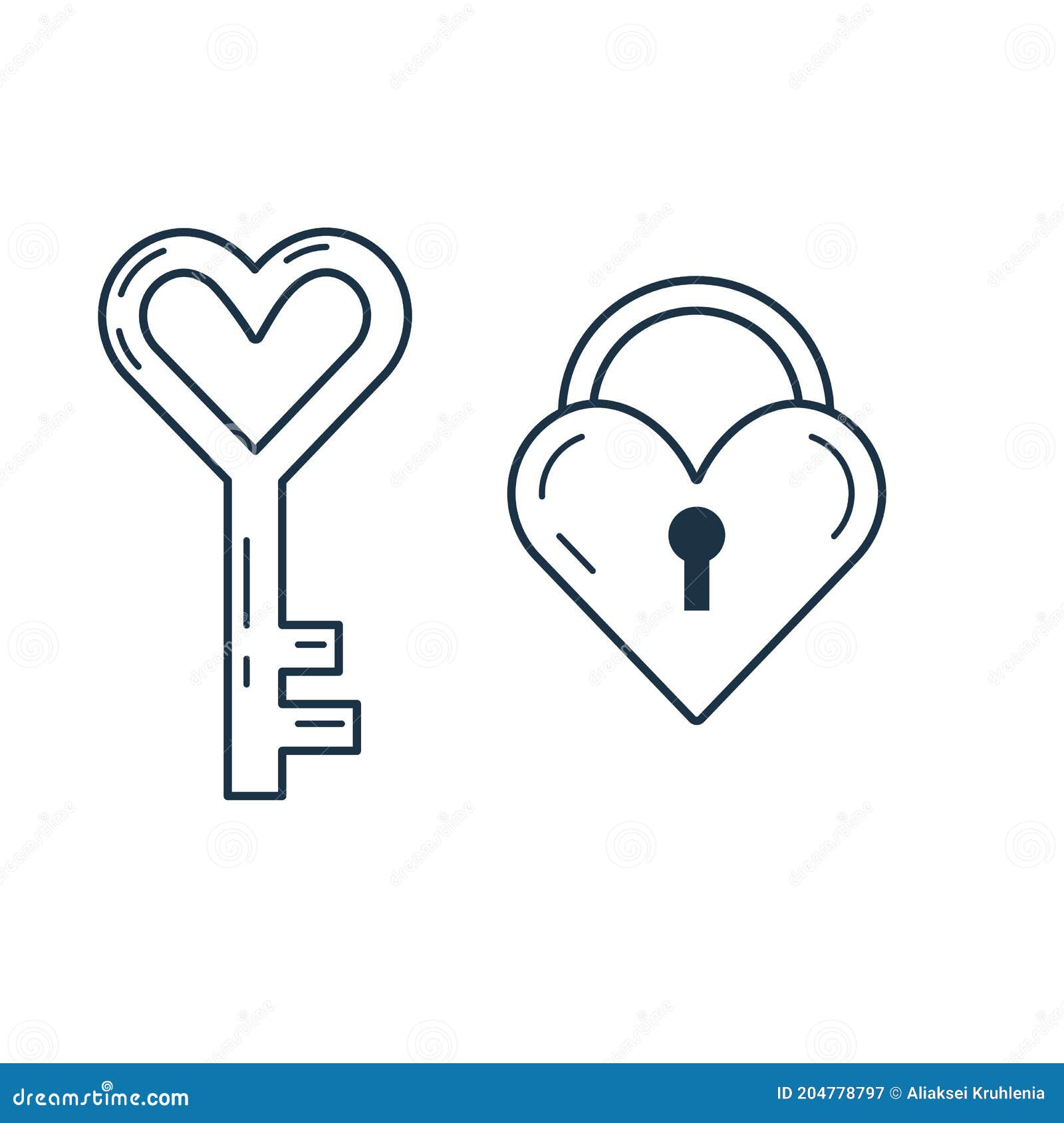 Love Lock and Key Line Art Icons Stock Vector - Illustration of