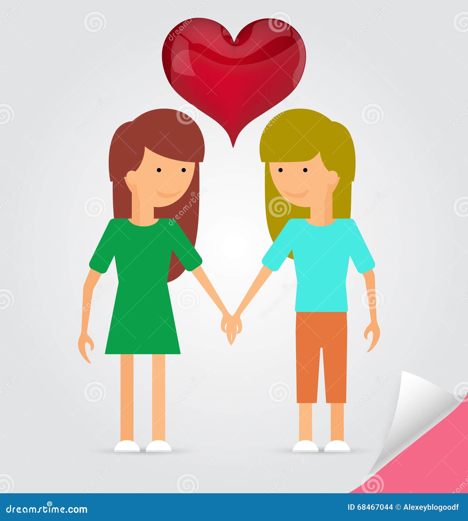 Love Marriage Couple of Two Women/girls and Red Heart between of Stock Vector picture