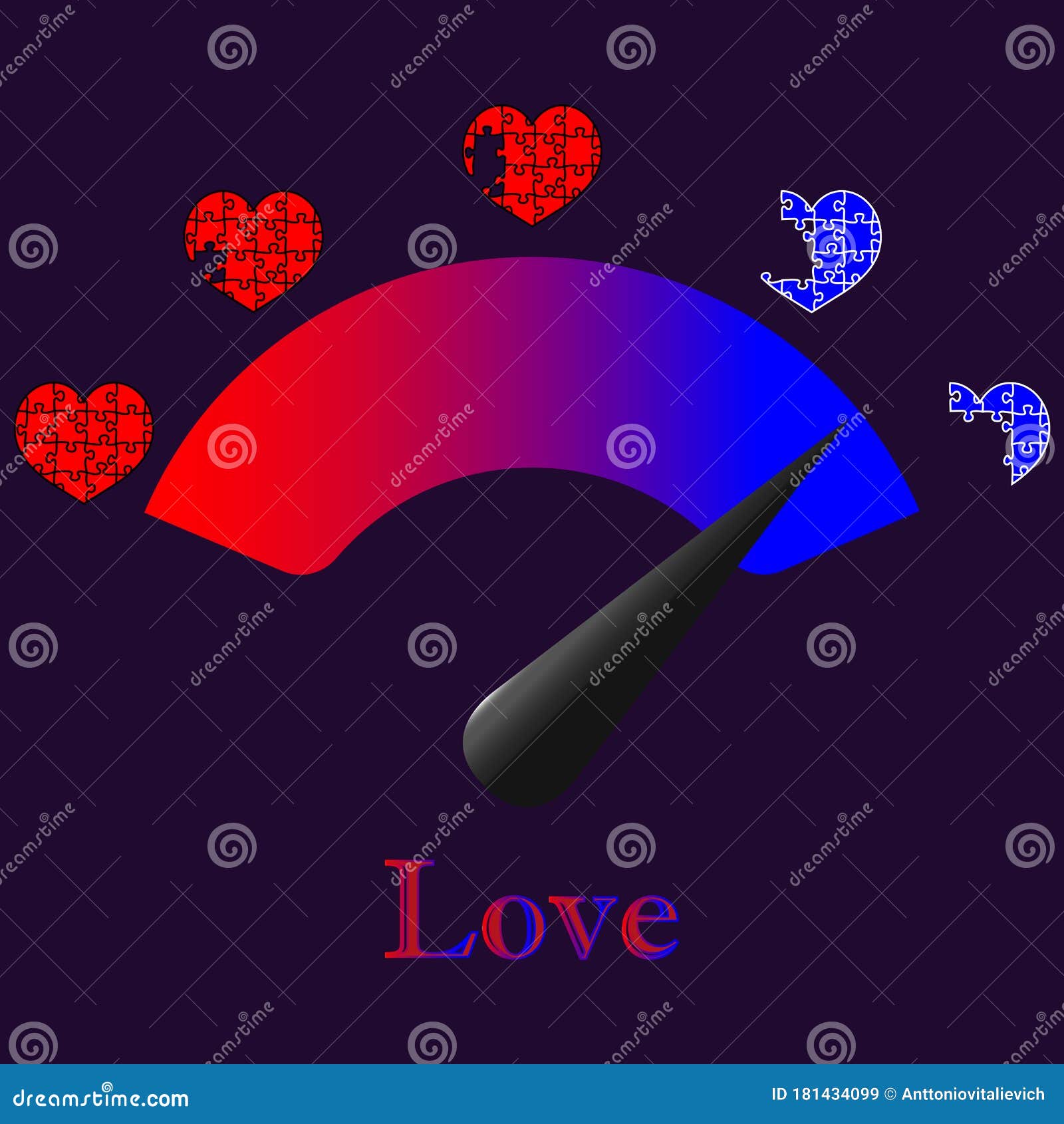 Love Meter in Speedometer Vector Valentine`s Day Illustration Stock Vector Illustration of